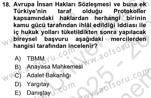 Vergi Yargılaması Hukuku Dersi 2025 - 2026 Yılı (Final) Dönem Sonu Sınav Soruları 18. Soru