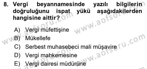 Vergi Yargılaması Hukuku Dersi 2025 - 2026 Yılı (Final) Dönem Sonu Sınav Soruları 8. Soru