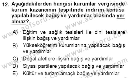 Vergi Planlaması Dersi 2020 - 2021 Yılı Yaz Okulu Sınav Soruları 12. Soru