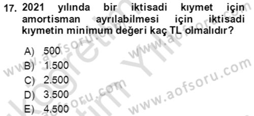 Vergi Planlaması Dersi 2020 - 2021 Yılı Yaz Okulu Sınav Soruları 17. Soru