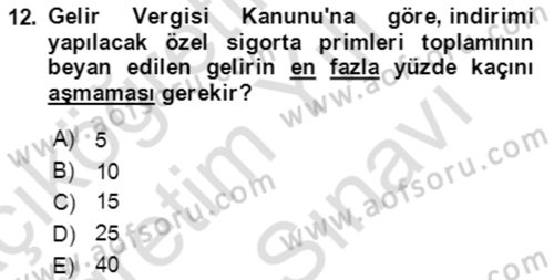 Vergi Planlaması Dersi 2021 - 2022 Yılı (Vize) Ara Sınav Soruları 12. Soru