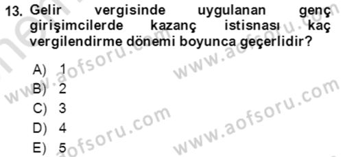 Vergi Planlaması Dersi 2021 - 2022 Yılı (Vize) Ara Sınav Soruları 13. Soru