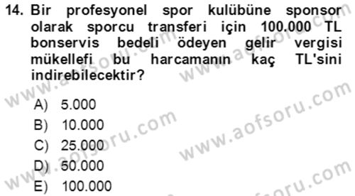 Vergi Planlaması Dersi 2021 - 2022 Yılı (Vize) Ara Sınav Soruları 14. Soru