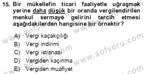 Vergi Planlaması Dersi 2021 - 2022 Yılı (Vize) Ara Sınav Soruları 15. Soru