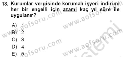 Vergi Planlaması Dersi 2021 - 2022 Yılı (Vize) Ara Sınav Soruları 18. Soru