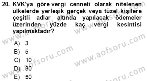 Vergi Planlaması Dersi 2021 - 2022 Yılı (Vize) Ara Sınav Soruları 20. Soru