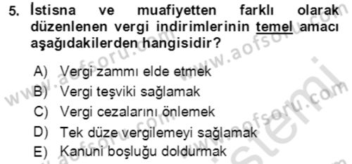 Vergi Planlaması Dersi 2021 - 2022 Yılı (Vize) Ara Sınav Soruları 5. Soru