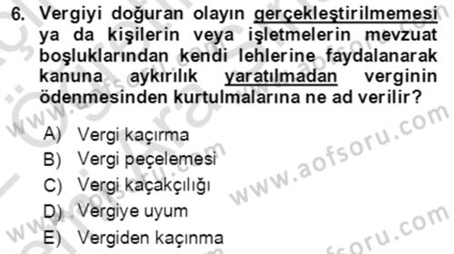 Vergi Planlaması Dersi 2021 - 2022 Yılı (Vize) Ara Sınav Soruları 6. Soru
