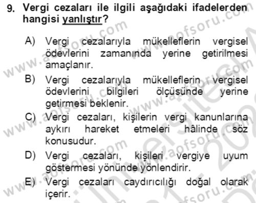 Vergi Planlaması Dersi 2021 - 2022 Yılı (Vize) Ara Sınav Soruları 9. Soru