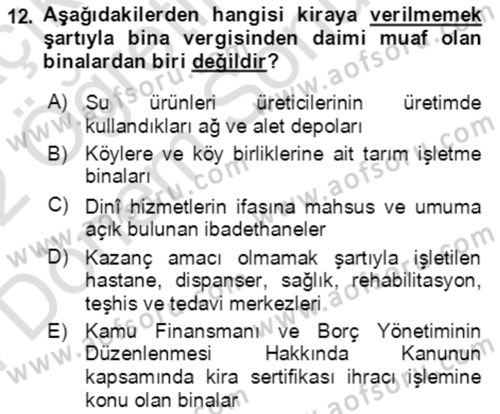 Vergi Planlaması Dersi 2021 - 2022 Yılı (Final) Dönem Sonu Sınav Soruları 12. Soru