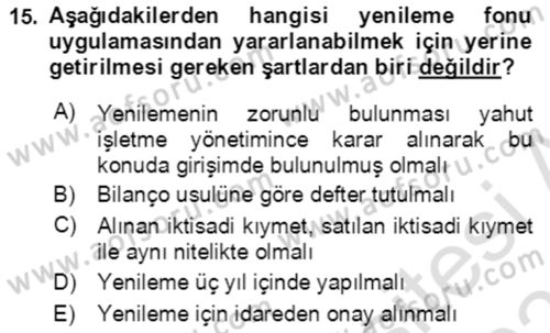 Vergi Planlaması Dersi 2021 - 2022 Yılı (Final) Dönem Sonu Sınav Soruları 15. Soru