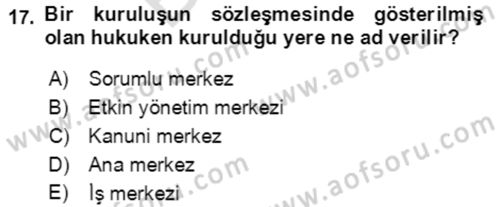 Vergi Planlaması Dersi 2021 - 2022 Yılı (Final) Dönem Sonu Sınav Soruları 17. Soru