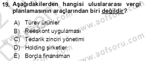 Vergi Planlaması Dersi 2021 - 2022 Yılı (Final) Dönem Sonu Sınav Soruları 19. Soru