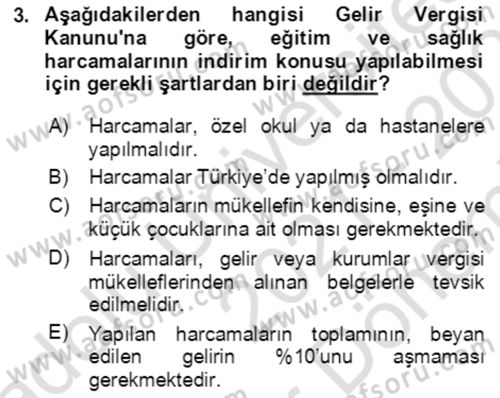Vergi Planlaması Dersi 2021 - 2022 Yılı (Final) Dönem Sonu Sınav Soruları 3. Soru