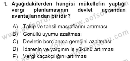 Vergi Planlaması Dersi 2021 - 2022 Yılı Yaz Okulu Sınav Soruları 1. Soru