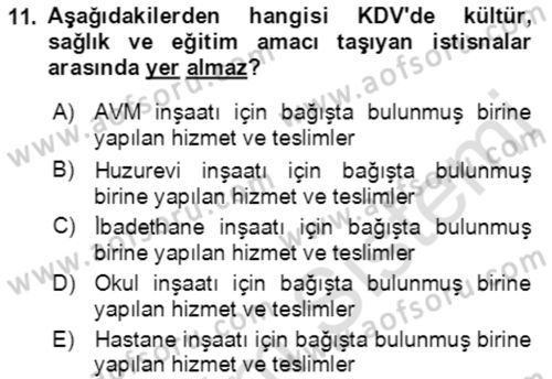 Vergi Planlaması Dersi 2021 - 2022 Yılı Yaz Okulu Sınav Soruları 11. Soru