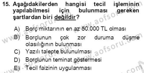 Vergi Planlaması Dersi 2021 - 2022 Yılı Yaz Okulu Sınav Soruları 15. Soru