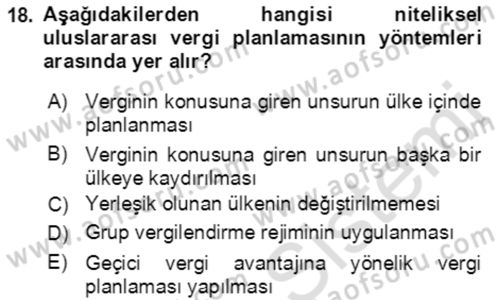 Vergi Planlaması Dersi 2021 - 2022 Yılı Yaz Okulu Sınav Soruları 18. Soru