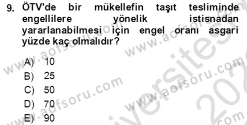 Vergi Planlaması Dersi 2021 - 2022 Yılı Yaz Okulu Sınav Soruları 9. Soru