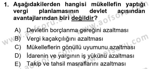 Vergi Planlaması Dersi 2022 - 2023 Yılı Yaz Okulu Sınav Soruları 1. Soru