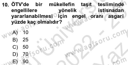 Vergi Planlaması Dersi 2022 - 2023 Yılı Yaz Okulu Sınav Soruları 10. Soru