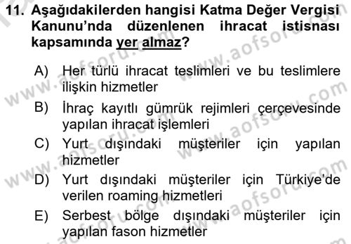 Vergi Planlaması Dersi 2022 - 2023 Yılı Yaz Okulu Sınav Soruları 11. Soru