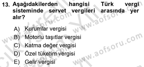 Vergi Planlaması Dersi 2022 - 2023 Yılı Yaz Okulu Sınav Soruları 13. Soru