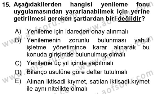 Vergi Planlaması Dersi 2022 - 2023 Yılı Yaz Okulu Sınav Soruları 15. Soru