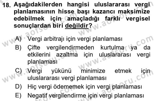 Vergi Planlaması Dersi 2022 - 2023 Yılı Yaz Okulu Sınav Soruları 18. Soru
