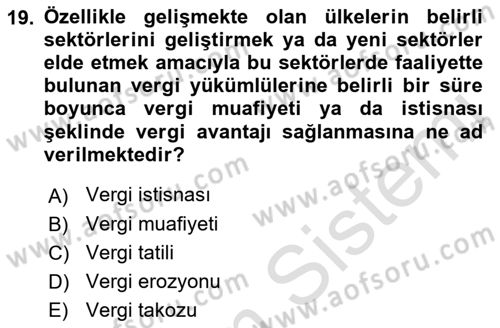 Vergi Planlaması Dersi 2022 - 2023 Yılı Yaz Okulu Sınav Soruları 19. Soru