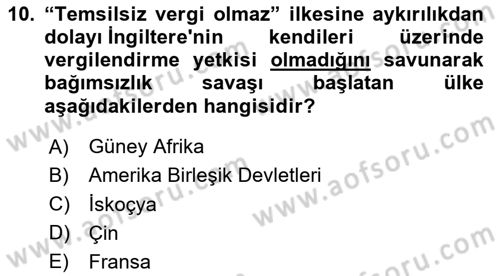 Vergi Planlaması Dersi 2023 - 2024 Yılı (Vize) Ara Sınav Soruları 10. Soru