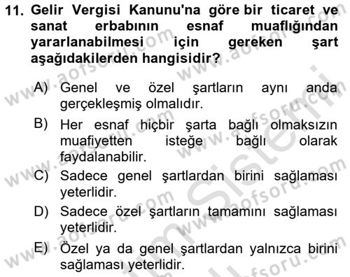 Vergi Planlaması Dersi 2023 - 2024 Yılı (Vize) Ara Sınav Soruları 11. Soru