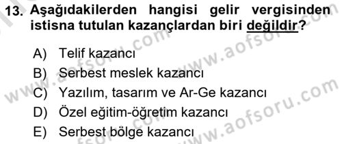 Vergi Planlaması Dersi 2023 - 2024 Yılı (Vize) Ara Sınav Soruları 13. Soru