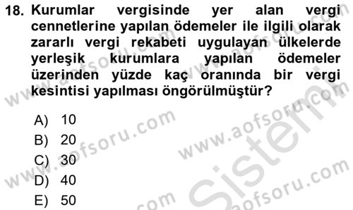 Vergi Planlaması Dersi 2023 - 2024 Yılı (Vize) Ara Sınav Soruları 18. Soru