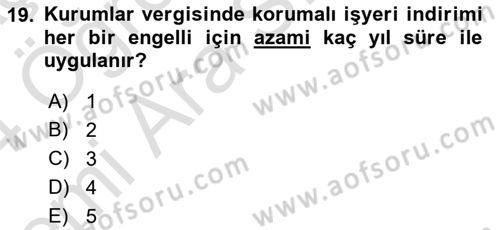Vergi Planlaması Dersi 2023 - 2024 Yılı (Vize) Ara Sınav Soruları 19. Soru