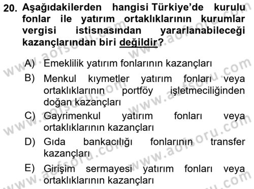 Vergi Planlaması Dersi 2023 - 2024 Yılı (Vize) Ara Sınav Soruları 20. Soru