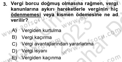 Vergi Planlaması Dersi 2023 - 2024 Yılı (Vize) Ara Sınav Soruları 3. Soru