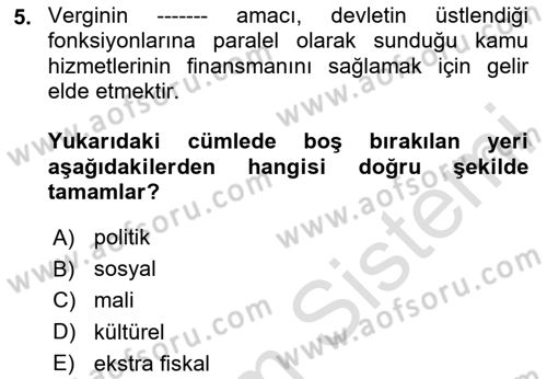 Vergi Planlaması Dersi 2023 - 2024 Yılı (Vize) Ara Sınav Soruları 5. Soru