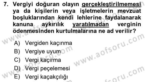 Vergi Planlaması Dersi 2023 - 2024 Yılı (Vize) Ara Sınav Soruları 7. Soru