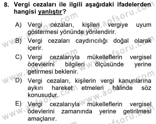 Vergi Planlaması Dersi 2023 - 2024 Yılı (Vize) Ara Sınav Soruları 8. Soru