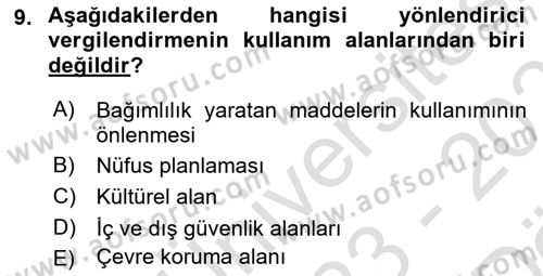 Vergi Planlaması Dersi 2023 - 2024 Yılı (Vize) Ara Sınav Soruları 9. Soru