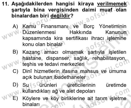 Vergi Planlaması Dersi 2023 - 2024 Yılı (Final) Dönem Sonu Sınav Soruları 11. Soru
