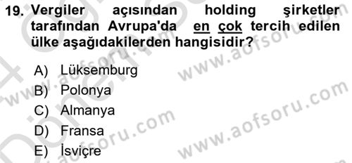Vergi Planlaması Dersi 2023 - 2024 Yılı (Final) Dönem Sonu Sınav Soruları 19. Soru