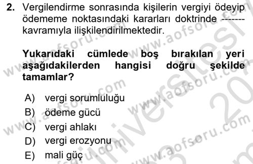 Vergi Planlaması Dersi 2023 - 2024 Yılı (Final) Dönem Sonu Sınav Soruları 2. Soru
