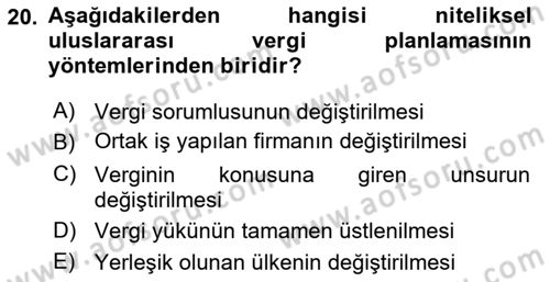 Vergi Planlaması Dersi 2023 - 2024 Yılı (Final) Dönem Sonu Sınav Soruları 20. Soru