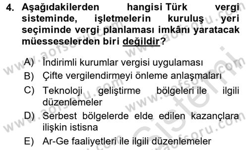 Vergi Planlaması Dersi 2023 - 2024 Yılı (Final) Dönem Sonu Sınav Soruları 4. Soru