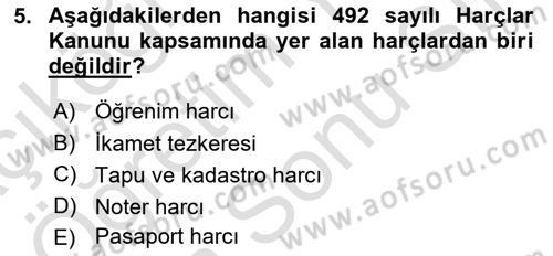 Vergi Planlaması Dersi 2023 - 2024 Yılı (Final) Dönem Sonu Sınav Soruları 5. Soru