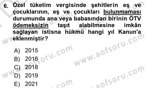 Vergi Planlaması Dersi 2023 - 2024 Yılı (Final) Dönem Sonu Sınav Soruları 6. Soru