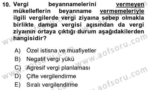 Vergi Planlaması Dersi 2023 - 2024 Yılı Yaz Okulu Sınav Soruları 10. Soru