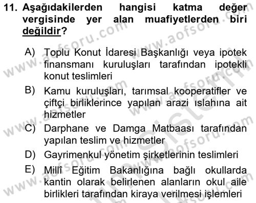 Vergi Planlaması Dersi 2023 - 2024 Yılı Yaz Okulu Sınav Soruları 11. Soru
